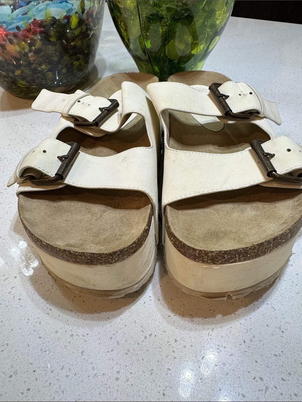 Altar'd State Cream Double-Buckle Platform Sandals